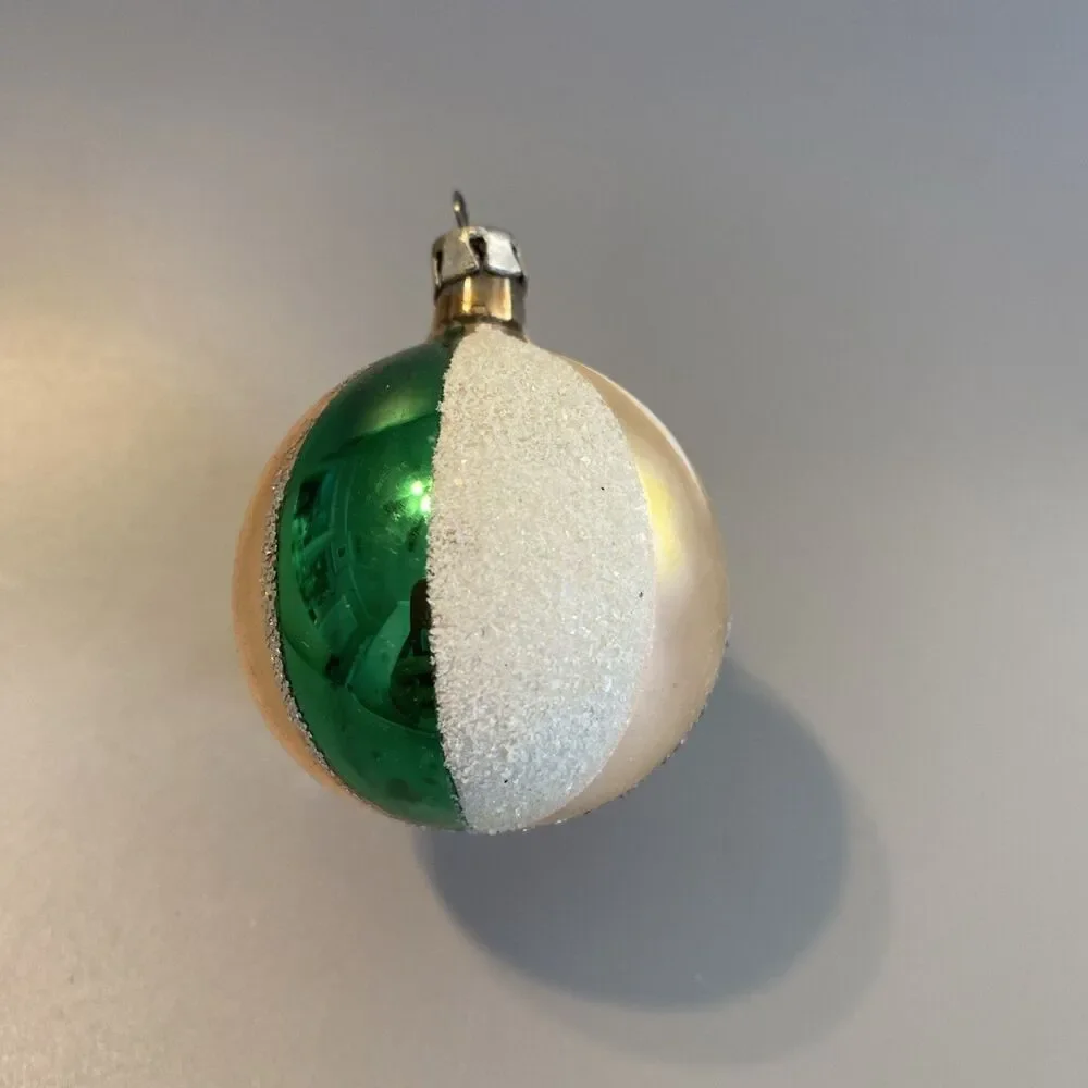 Vintage Hand-Blown Glass Christmas Ornament 6.25” Ball Mica Striped Multicolor